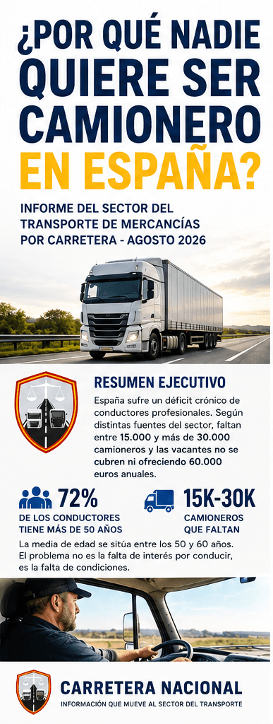Resumen ejecutivo del informe: faltan entre 15.000 y 30.000 camioneros y el 72 por ciento de los conductores tiene más de 50 años